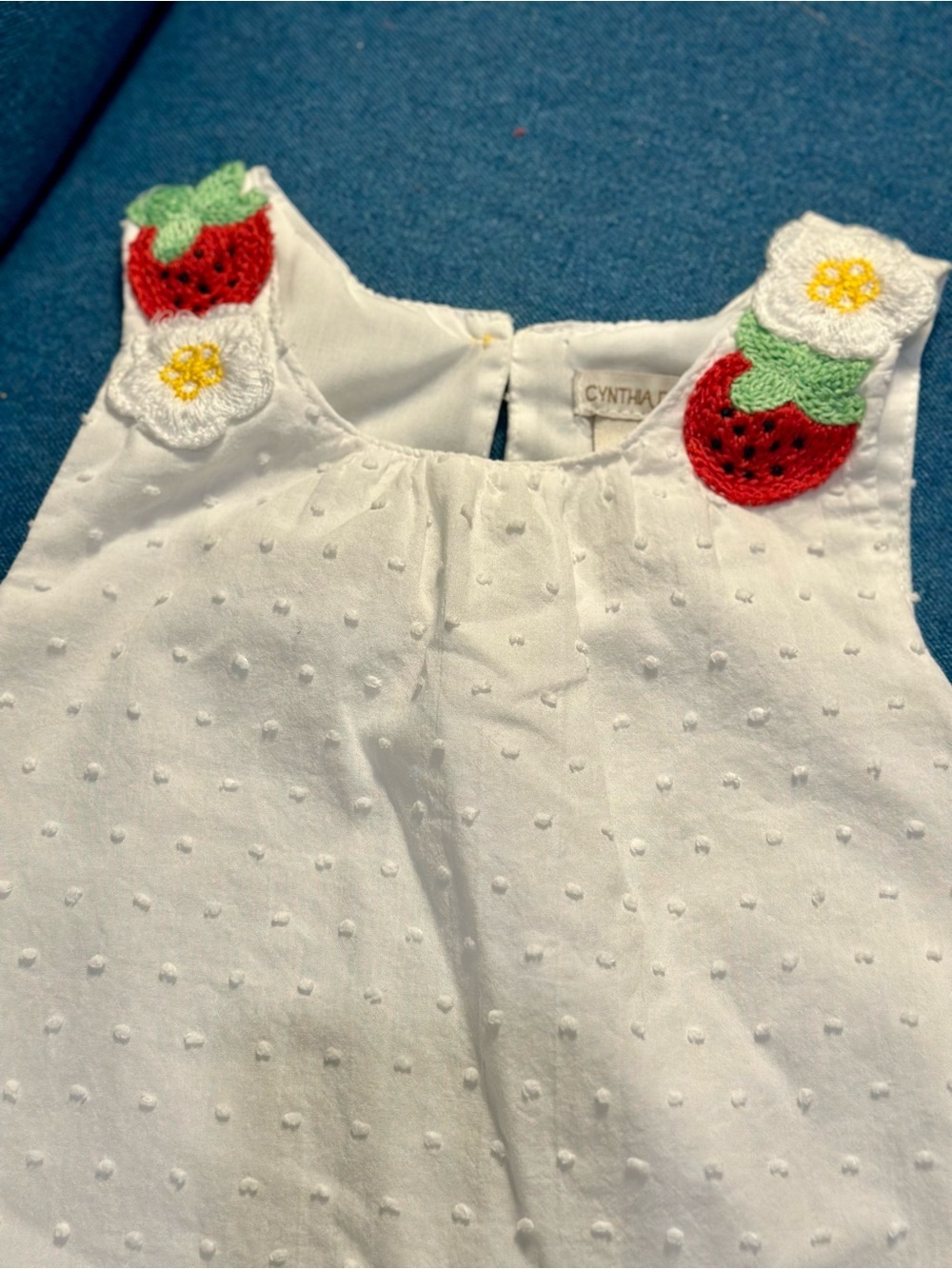 Cynthia Rowley Girls White Swiss Dot Strawberry Lace Summer Dress Size 7